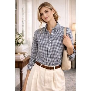 J.Crew Secret Wash Slim Stretch Gingham Button Down Shirt Navy White XS NWT